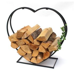 Indoor Outdoor Black Metal Heart Shaped Firewood Holder Log Rack